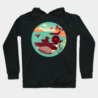 1950s Retro Loon Bird on a Lake Hoodie